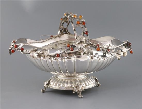 A 20th century continental 925 and agate bead set oval fruit basket,